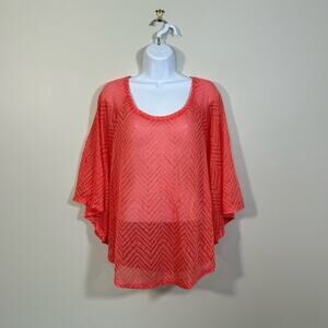 Maurice’s Knit Poncho Top, Salmon Color, Chevron Pattern, Sz 2, Polyester, Rayon